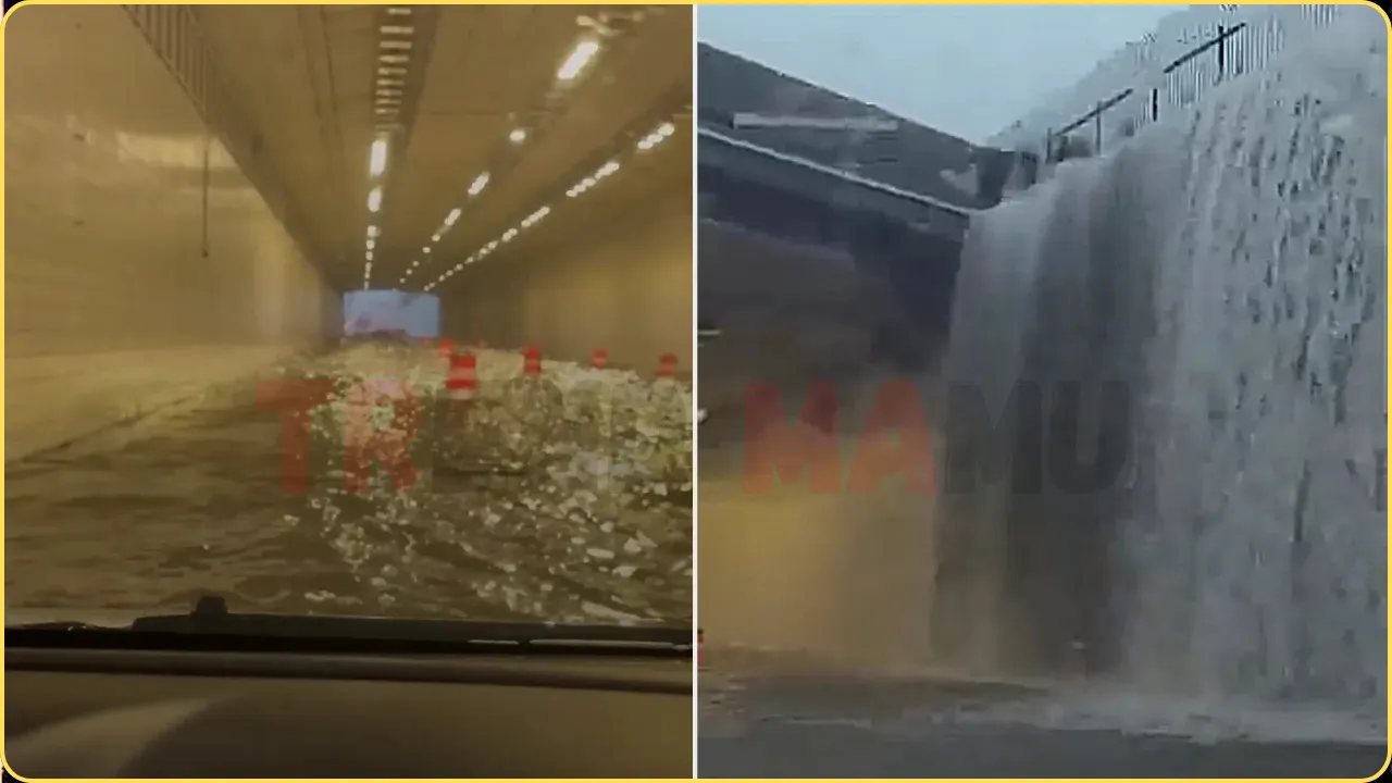 Woman Harrowing Drive Through Flooded Tunnel